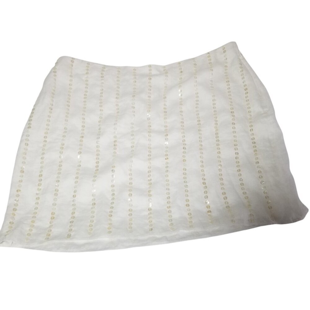 NWT J. Crew Collection Linen Women's Ivory Skirt  Shell embellishments Sz 20